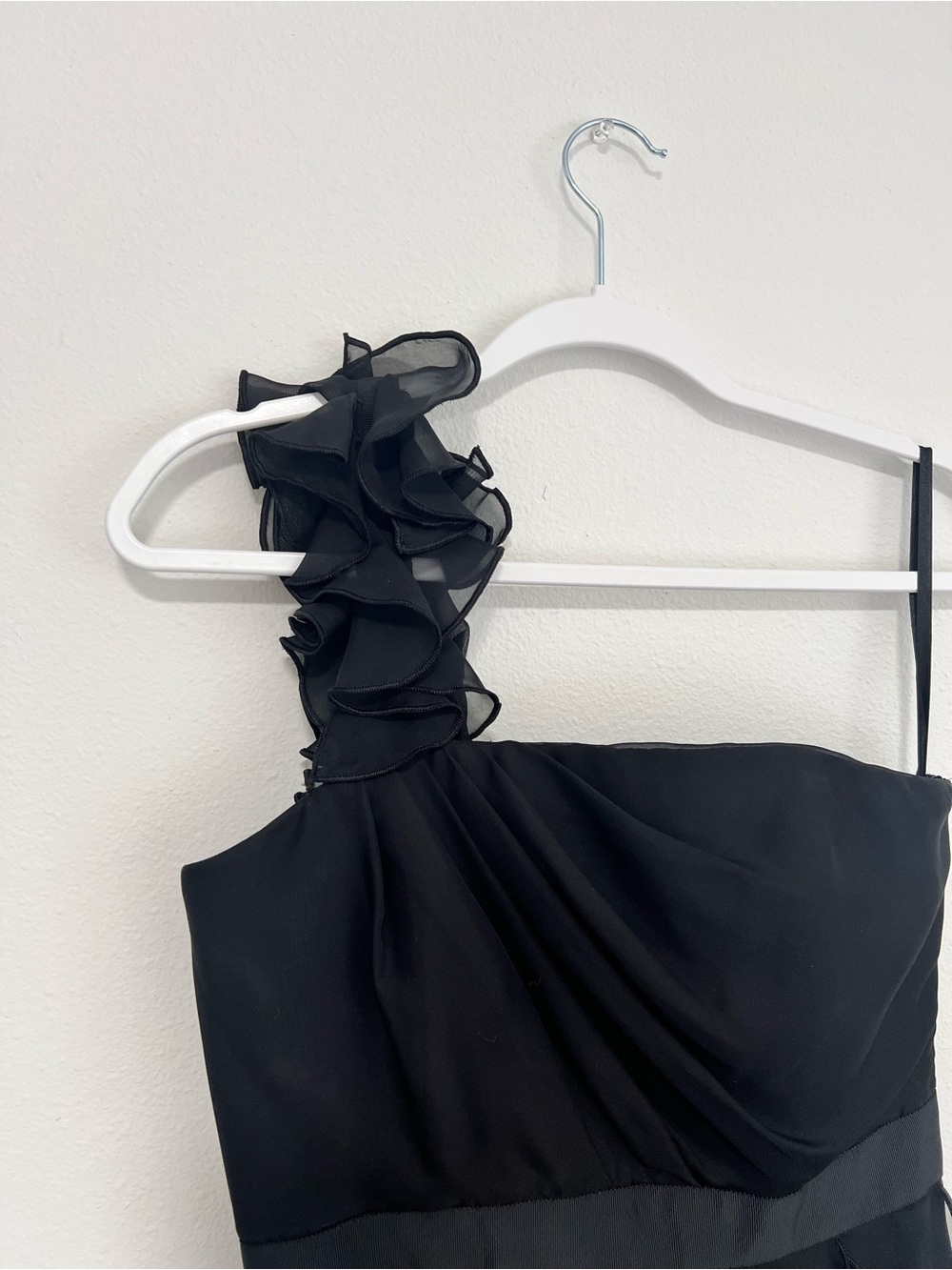 White House Black Market Black One-Shoulder Ruffle Cocktail Dress - Picture 3 of 14